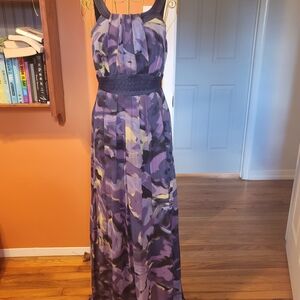 BCBG Purple and Black Patterned Maxi Dress